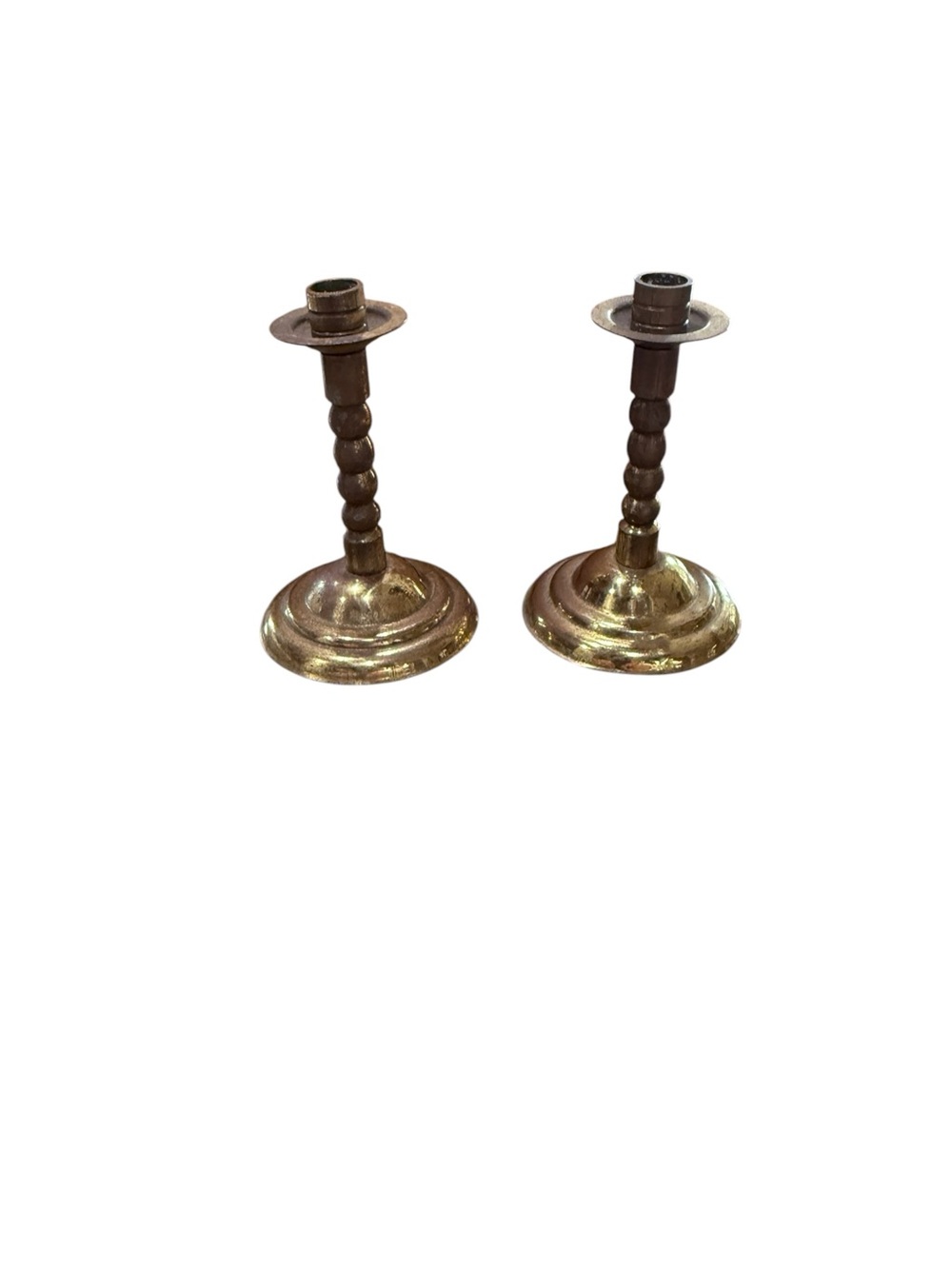 MCM Small Brass Candlestick Holders Pair Made in Holland